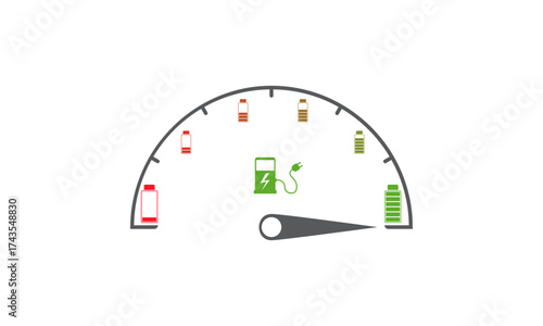 Colorful abstract fuel consumption, car battery charging level indicator. Electric car, hybrid vehicle consumption icon. Automotive technology electric car concept vector.