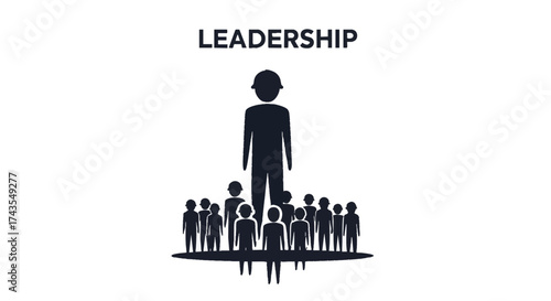 Leadership and Teamwork Concept A Silhouette of a Leader Standing Tall Above a Crowd of Silhouetted Figures, Symbolizing Guidance and Direction