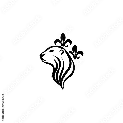Black-and-white emblem features a bear profile with a fleur-de-lis crown