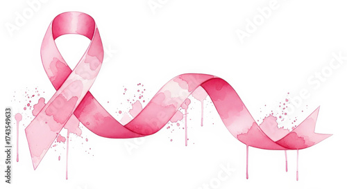 Watercolor pink ribbon art for breast cancer awareness month, support research and hope symbol