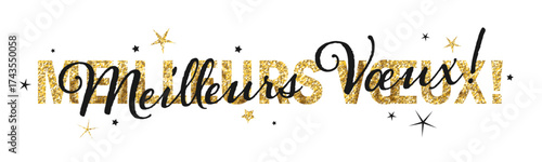 MEILLEURS VOEUX (HAPPY NEW YEAR in French) black and gold vector typography banner