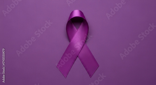 Elegant purple ribbon promoting awareness, hope, and vital support for crucial causes today