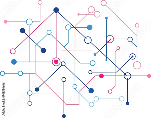 Abstract interconnected network of lines and nodes representing data flow and connections