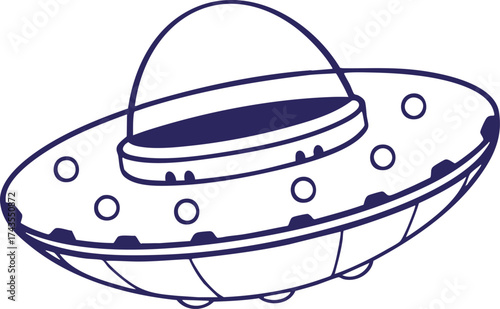 Hand-Drawn Line Art Illustration of a Classic Flying Saucer / UFO