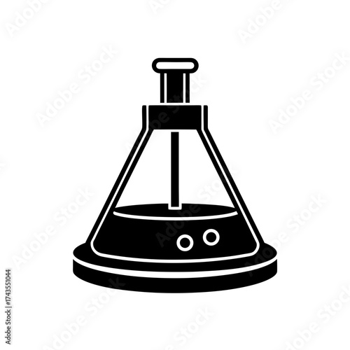 Black silhouette of a laboratory flask on transparent background