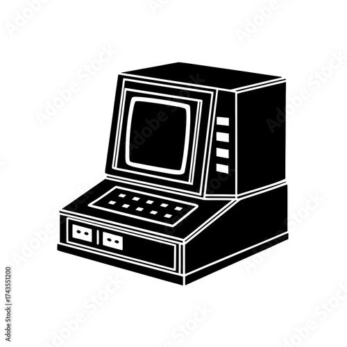 Illustration of an old computer terminal on transparent background silhouette