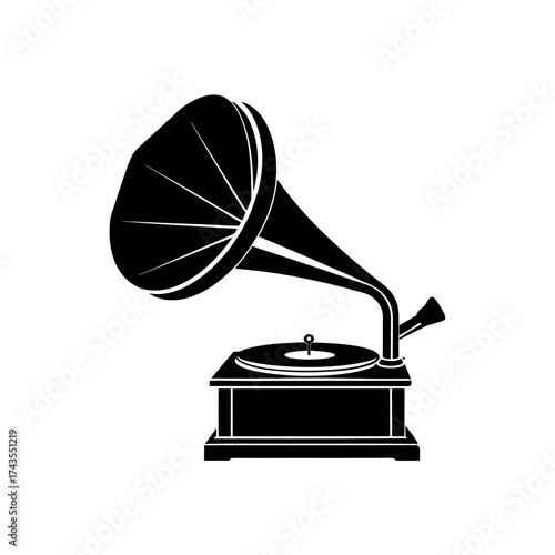 Illustration of an antique gramophone icon on transparent background silhouette