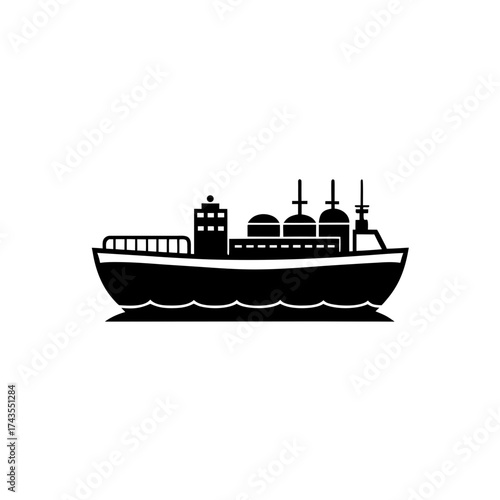 Silhouette of a cargo ship on white background on transparent background