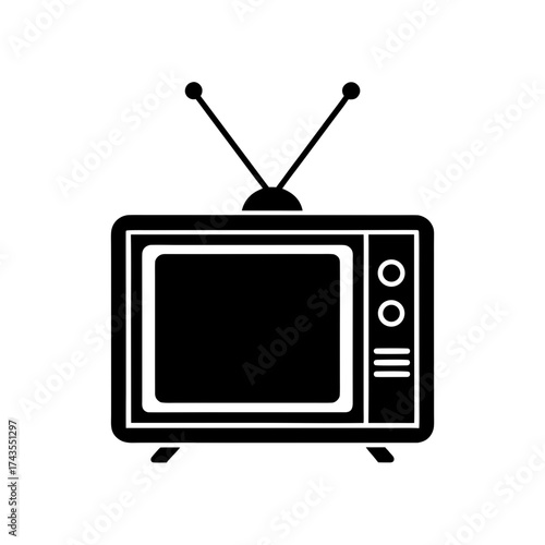Illustration of an old television set icon on transparent background silhouette