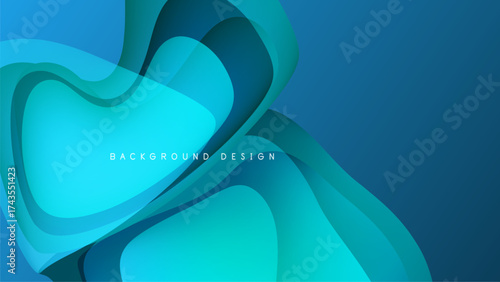 Abstract fluid shapes overlap, creating dynamic blue gradients. Dark background enhances vibrant color contrasts. Modern design element.