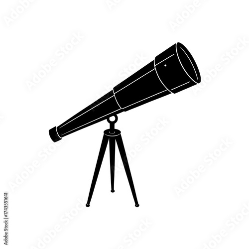 Silhouette of a telescope on a tripod stand on transparent background