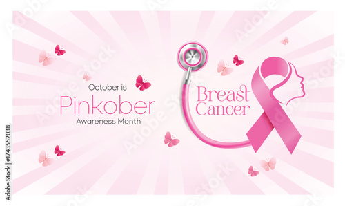 Breast cancer awareness pink ribbon. Banner template design. During October, which is Breast Cancer Awareness Month, this ribbon is widely used