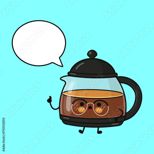 Coffee pot character talking with speech bubble