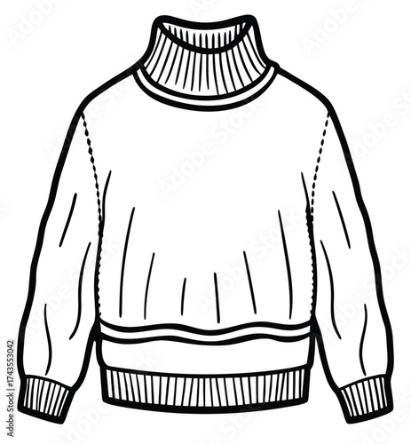Stylized Turtle Neck Sweater Outline with Detailed Ribbing A Versatile Fashion Illustration for Winter Wear
