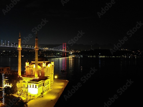 Aerial view of the Büyük Mecidiye Mosque or Ortaköy Mosque