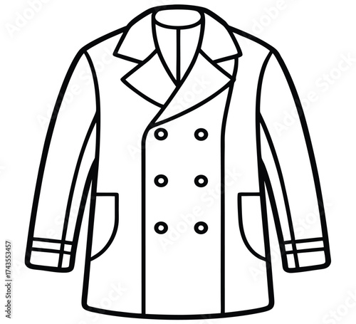 Double-Breasted Peacoat Illustration Mid-Length Wool Coat Design with Classic Style Elements for Fashion Projects