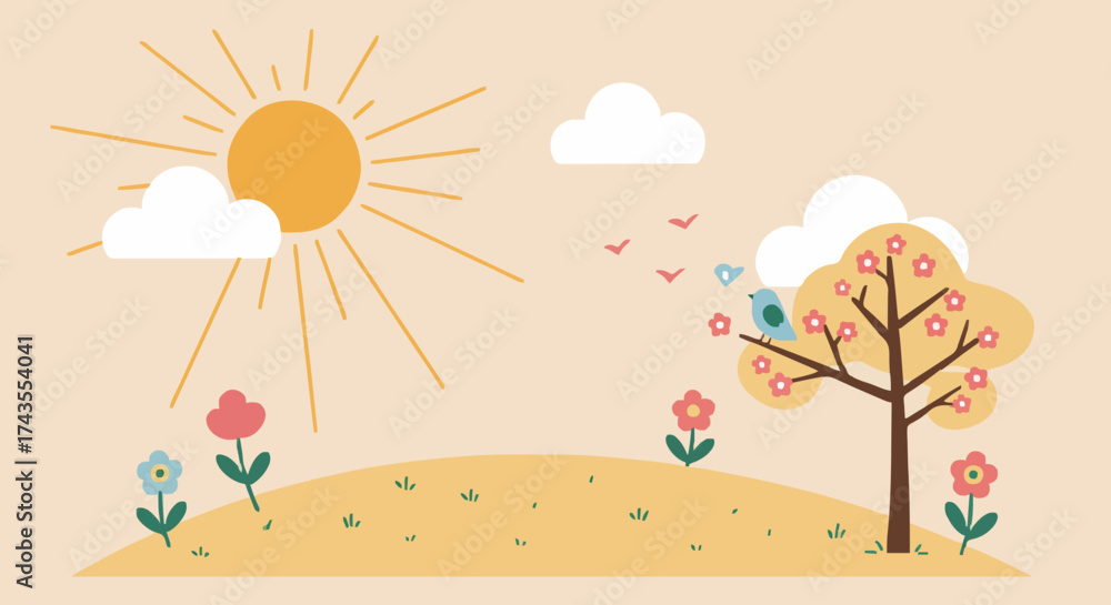 Fototapeta premium Spring, cartoon