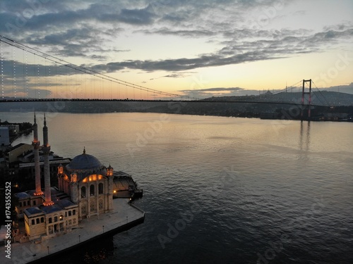 Aerial view of the Büyük Mecidiye Mosque or Ortaköy Mosque