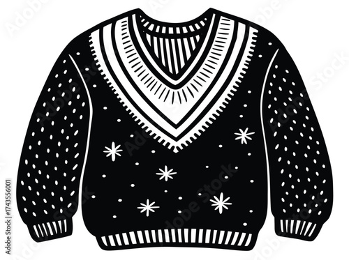 Fashionable vector illustration set of knitted clothing and apparel including a striped shirt and a warm wool sweater