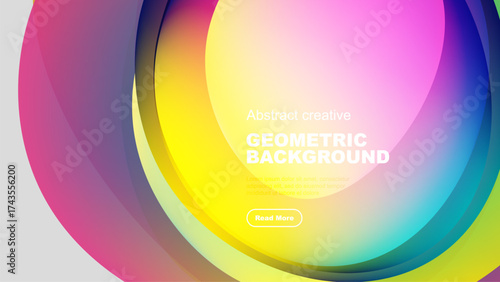 Vibrant abstract layers create dynamic geometric background. Colors blend, forming fluid shapes, modern design element.