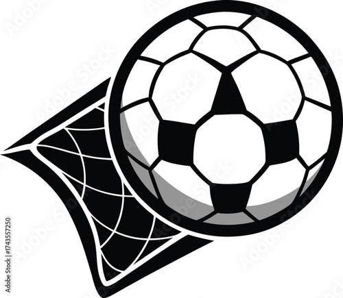 Dynamic soccer ball entering goal net symbolizing victory triumph score celebration and sports achievement concept