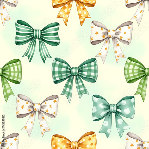 Seamless pattern of watercolor bow design