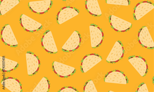  Seamless pattern of taco in doodle style. doodle tacos pattern background. doodle fast food taco seamless pattern. Traditional mexican fast-food.