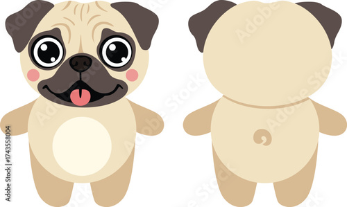 Cute Pug Dog Front and Back View