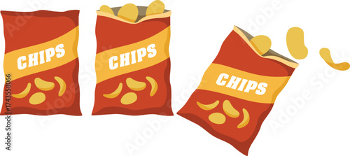 Three Bags of Potato Chips Snack Food Flying