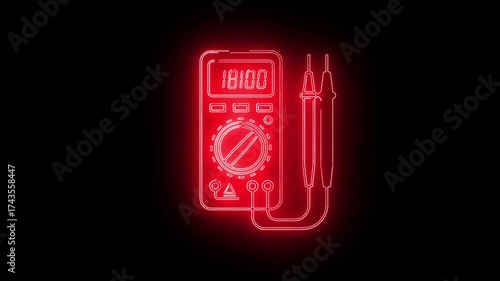 Red Neon Digital Multimeter Measuring Voltage and Current for Electrical Engineering and Repair Work