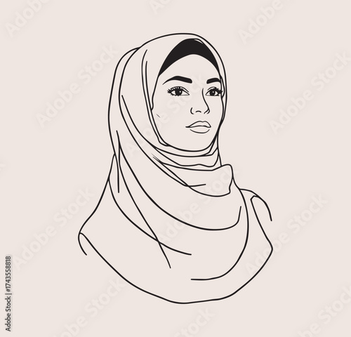 Woman with burka artistic line art monoline hand drawing illustration