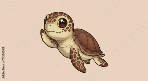 Cartoon sea turtle swimming and waving its front fin