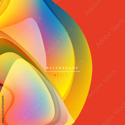 Abstract colorful layers create dynamic visual effect. Smooth gradients blend orange, yellow, blue hues. Modern design element.