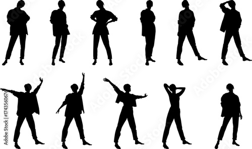 black and white vector silhouettes of people for clipping