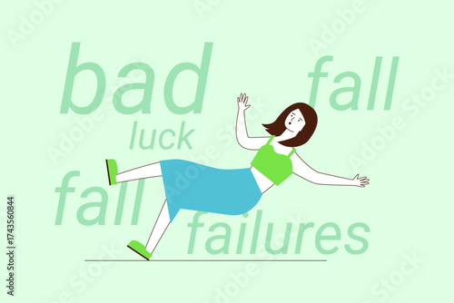 Woman stumbling and losing her balance, symbolizing struggles of facing bad luck and failures