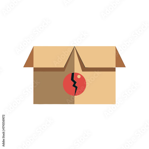 Damaged package with red sticker showcasing a crack, an unfortunate sign of mishandling. This damaged package needs attention, representing fragile contents or poor delivery conditions.