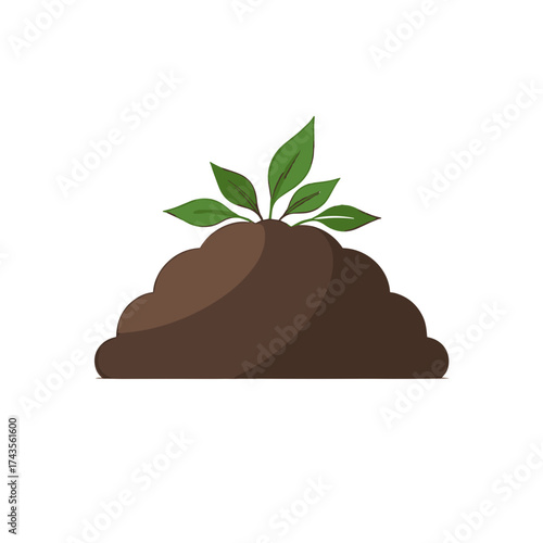 Sprout growing in soil depicted on white background, fresh young plant, symbolizing new life. Sprout growing in soil emerging from dirt, representing hope and renewal. Metaphor sprout growing in soil,