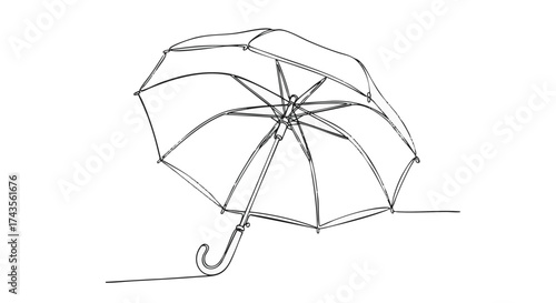 Minimalist Line Art of an Open Umbrella, Offering a Simple and Elegant Visual for Protection and Shelter Concepts