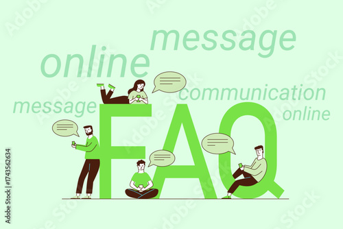 People actively using online platforms to communicate and exchange messages. Various characters interacting with devices, illustrating importance of digital communication today