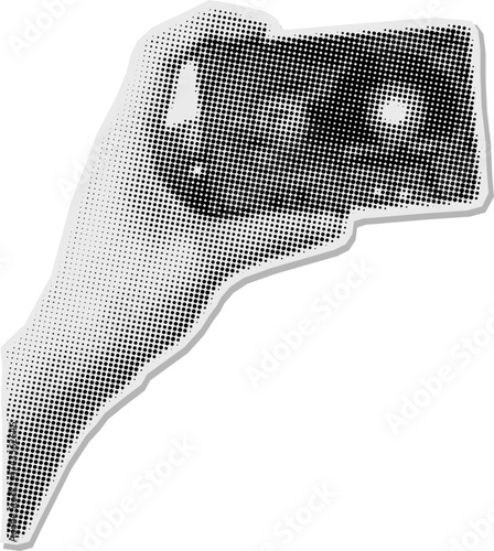 halftone cassette tape collage with hand holding