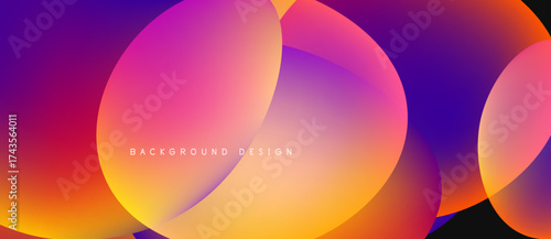 Abstract vibrant circles blend, creating dynamic colorful background. Gradient hues transition smoothly, offering modern visual appeal.