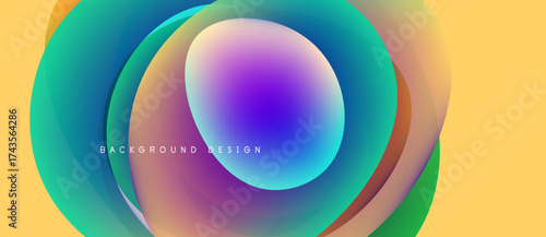 Abstract colorful layers create dynamic visual effect. Gradient hues blend, forming circular shapes, modern design element.