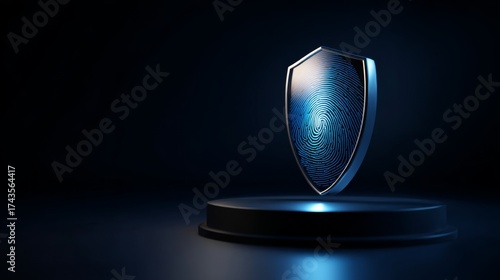 A modern shield design featuring a fingerprint motif, symbolizing security and protection in a technology-driven world.
