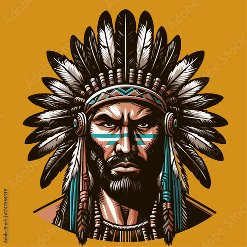 Vector illustration of a tribal chief wearing a traditional 