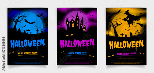Trio of Colorful Halloween Posters for Celebrations