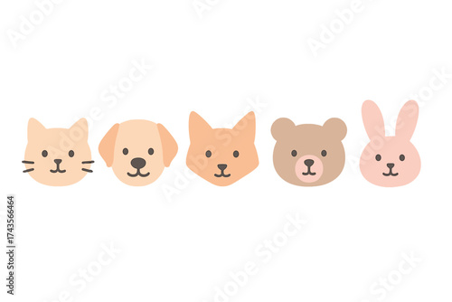 Cute minimalist animal faces collection featuring cat dog fox bear and bunny heads