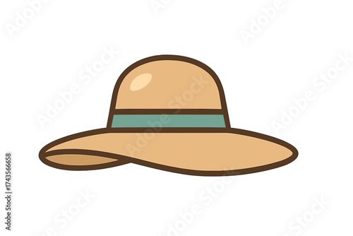 Wide brimmed straw sun hat with teal band for beach trips and summer holidays