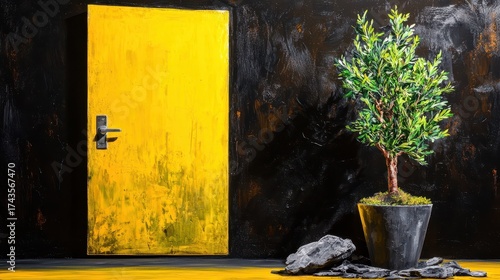 Yellow Door and Bonsai Tree Still Life