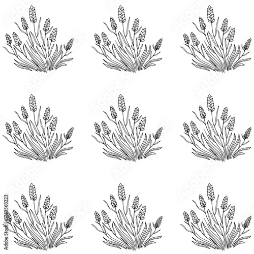 Hand drawn grain stalks seamless pattern element vector illustration