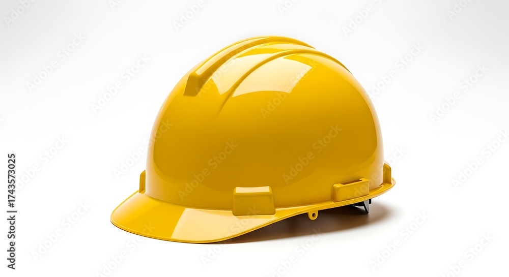 Fototapeta premium Bright yellow construction hard hat on a clean white background safety helmet